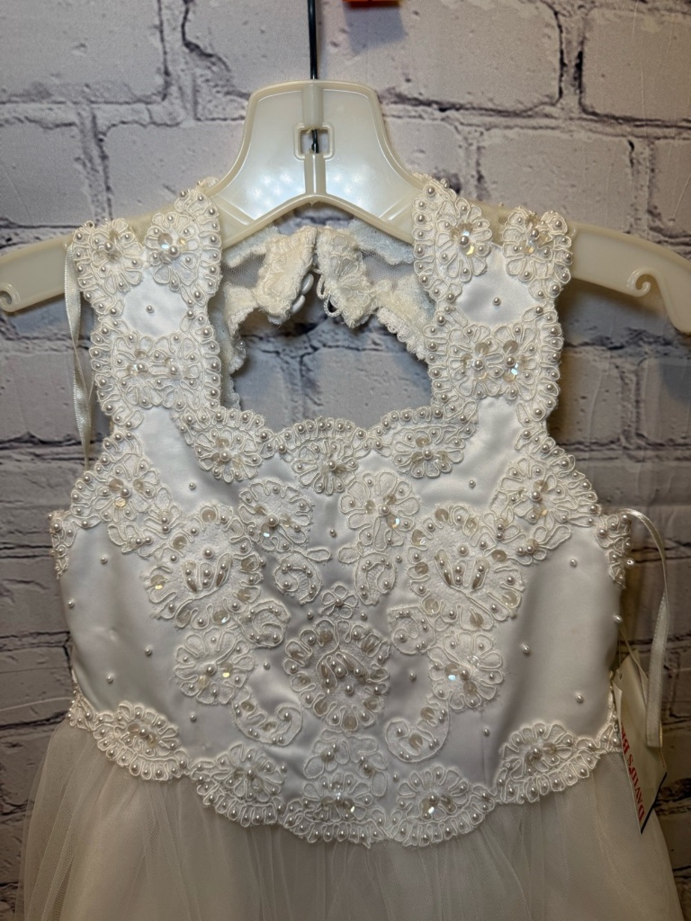 David's Bridal White Embroidered Tulle Flower Girl Dress - Picture 2 of 16